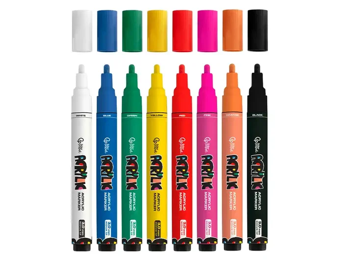 Liderpapel Rotuladores Acrylic Base Agua Punta Redonda 3mm, 8 Unidades