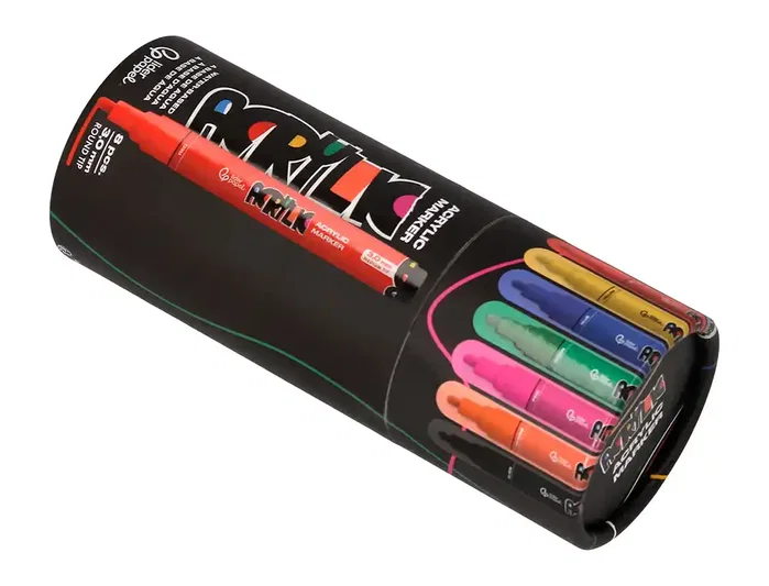 Liderpapel Rotuladores Acrylic Base Agua Punta Redonda 3mm, 8 Unidades