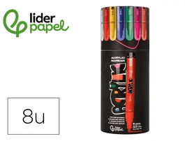 Liderpapel Rotulador Acrylic Base Agua Punta Redonda 3mm Caja 8 Unidades Colores Intensos Todo Tipo de Superficie