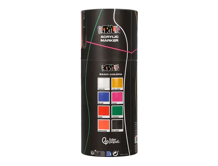 Liderpapel Rotuladores Acrylic Base Agua Punta Redonda 3mm, 8 Unidades