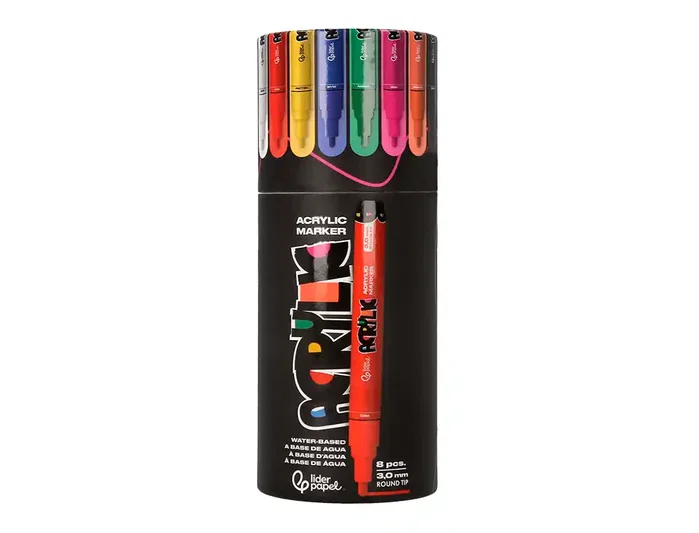 Liderpapel Rotuladores Acrylic Base Agua Punta Redonda 3mm, 8 Unidades