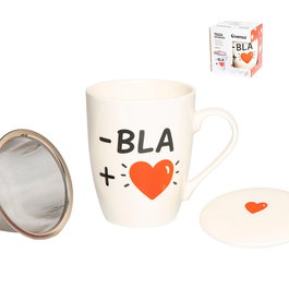 Ovenza Taza Infusión Bla con Filtro y Tapa 350 ml Porcelana