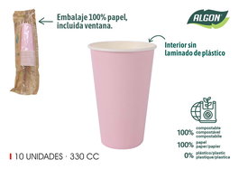 Algon Set 10 Vasos de Cartón Rosa Baby 330cc (20 Unidades)