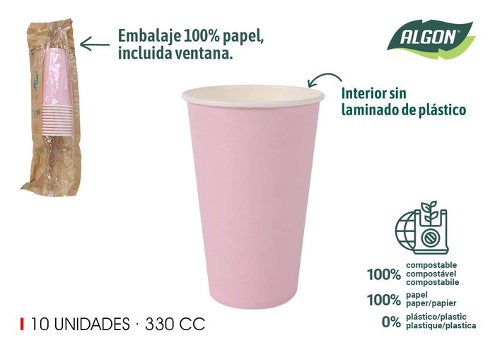 Algon Set 10 Vasos de Cartón Rosa Baby 330cc (20 Unidades) Algon Set 10 Vasos de Cartón Rosa Baby 330cc (20 Unidades)