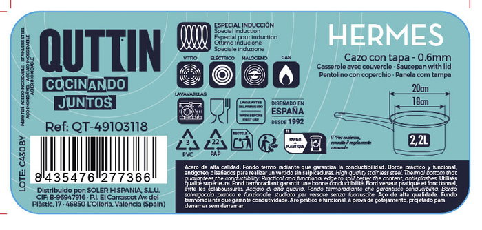 Inde Cazo Acero Inoxidable 18 cm (2.2L) con Tapa Hermes (8 Unidades)