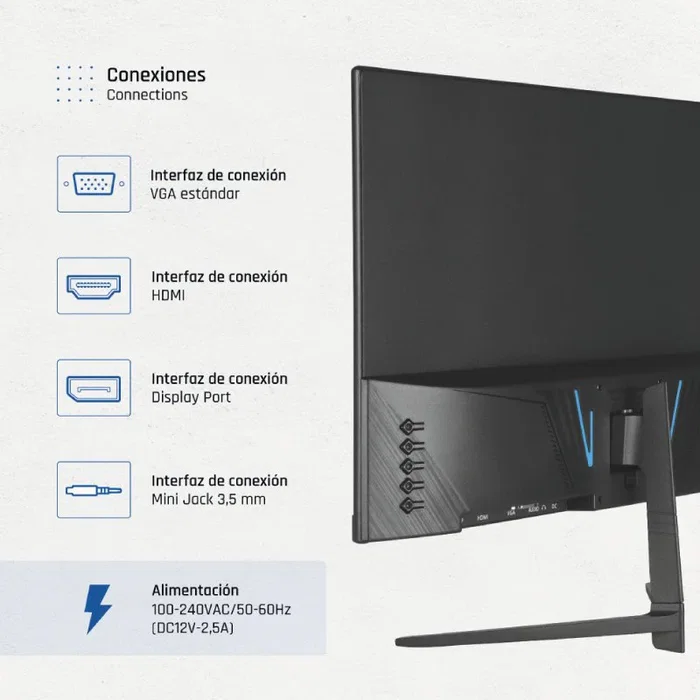 Iggual Monitor 21.5" IPS Full HD 120Hz 1ms con VGA, HDMI, DisplayPort, Diseño sin Marcos, ML21S (igg320037)