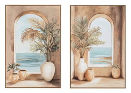 DKD Home Decor Cuadro Lienzo de Jarrones Surtido de 2 Piezas