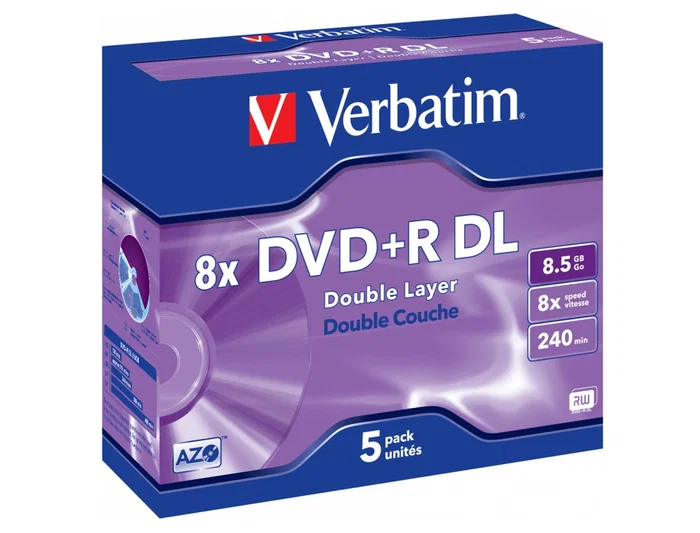 Verbatim DVD+R Doble Capa 8.5GB Velocidad 8x Pack 5 Unidades 240 Minutos Verbatim DVD+R Doble Capa 8.5GB Velocidad 8x Pack 5 Unidades 240 Minutos