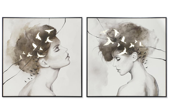 DKD Home Decor Cuadro Negro Gris 100 x 100 x 4 cm (2 Unidades) DKD Home Decor Cuadro Negro Gris 100 x 100 x 4 cm (2 Unidades)