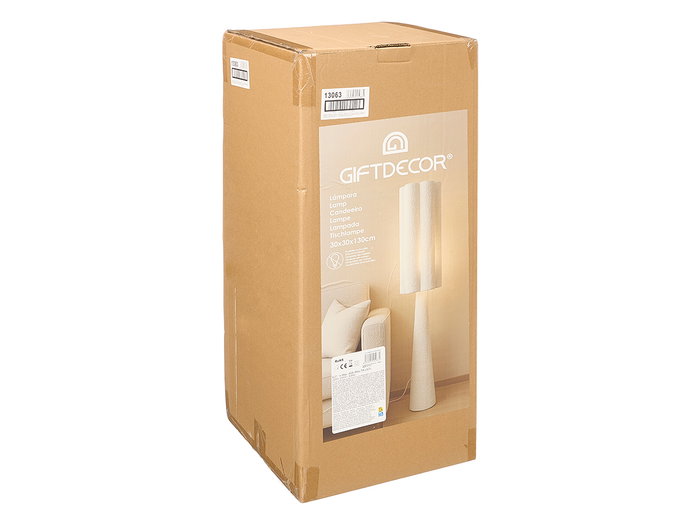 Giftdecor Lámpara Flor 130 cm Rugoso Metal Blanco Terciopelo