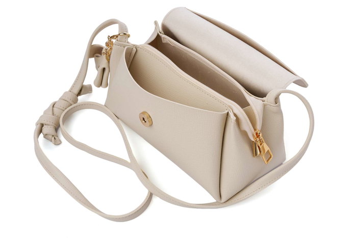 Lucky Bees Bolsa de Hombro Ava Cream, Cuero de Polivinilo, 22x11x12 cm, 3 Bolsillos Interiores, Color Crema