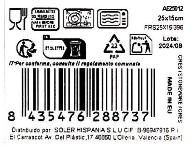 La Mediterranea Fuente Rectangular Aelia Elite Brillo 25 x 15 cm (18 Unidades)