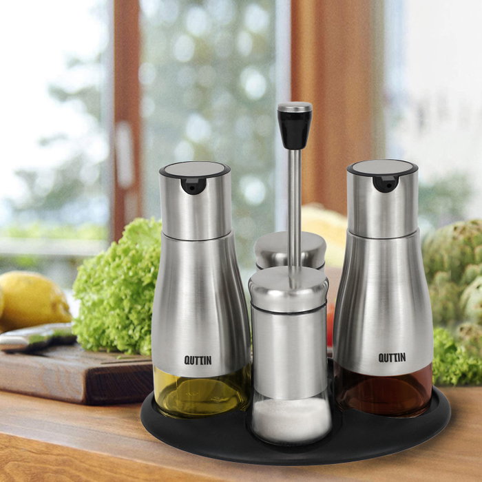 Quttin Set de 4 Dispensadores Inox con Soporte
