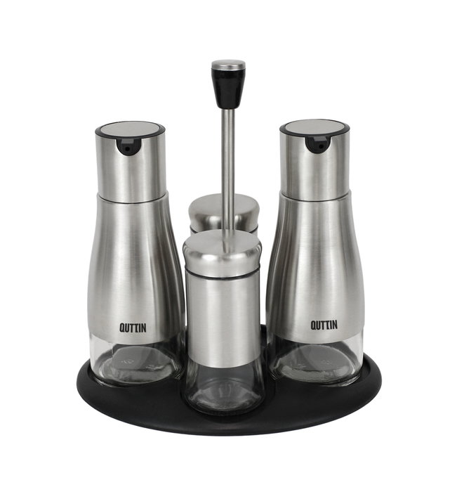 Quttin Set de 4 Dispensadores Inox con Soporte
