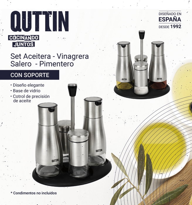 Quttin Set de 4 Dispensadores Inox con Soporte