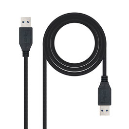NANOCABLE 10.01.1002-BK, 2 m, USB A, USB A, USB 3.2 Gen 1 (3.1 Gen 1), Macho/Macho, Negro