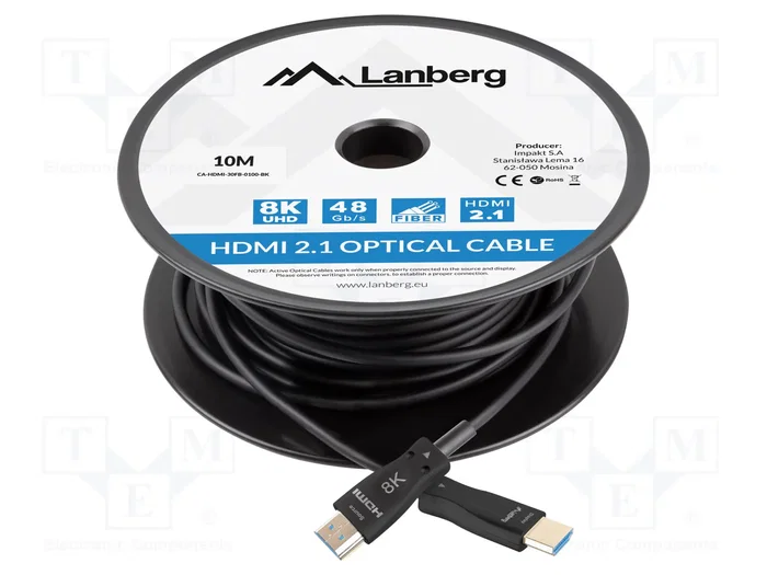 Lanberg Cable HDMI 2.1 Óptico AOC 10m 8K Negro