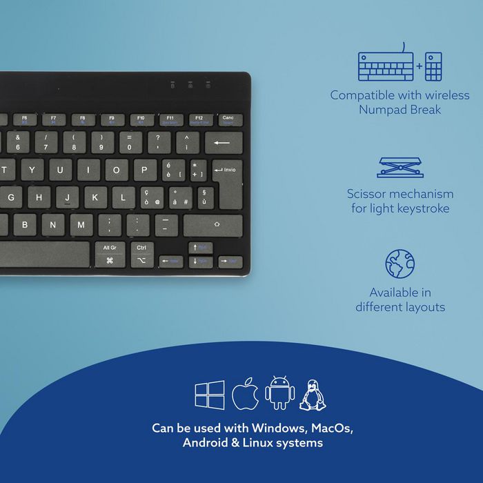 R-Go Tools Teclado Ergonómico Compacto R-Go Compact Break, QWERTY (IT), Bluetooth, Negro