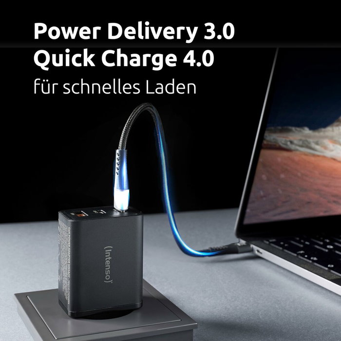 Intenso Cargador de Pared GaN W65ACC 65 W Negro con 2x USB-C y 1x USB-A