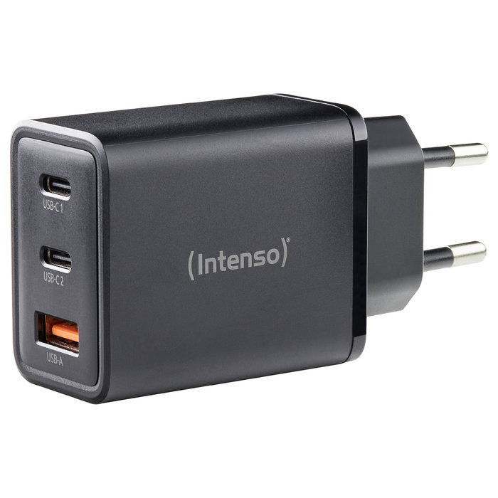 Intenso Cargador de Pared GaN W65ACC 65 W Negro con 2x USB-C y 1x USB-A