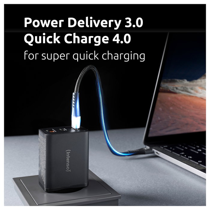 Intenso Cargador de Pared GaN W65ACC 65 W Negro con 2x USB-C y 1x USB-A