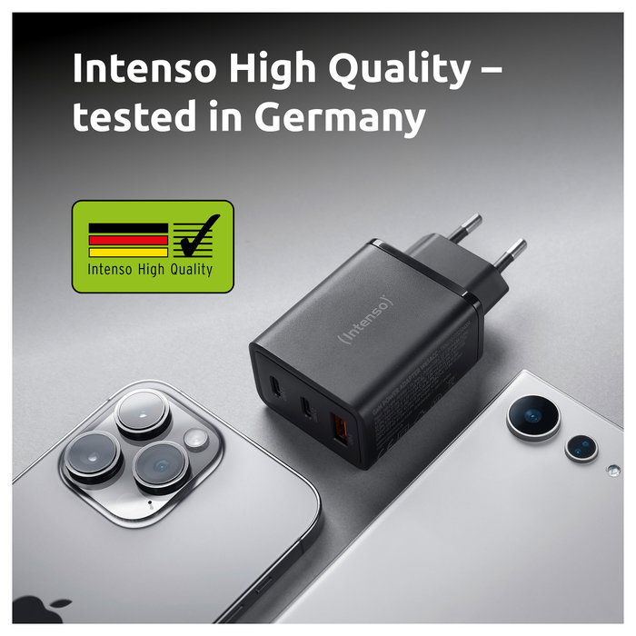 Intenso Cargador de Pared GaN W65ACC 65 W Negro con 2x USB-C y 1x USB-A