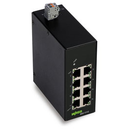 WAGO 852-1112 Switch Industrial ECO de 8 Puertos Gigabit (10/100/1000) Ethernet 1000BASE-T, Negro, Montaje en Rail DIN, IP30