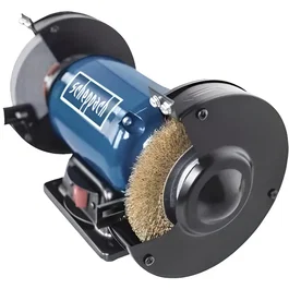 Scheppach SM150LB Rectificadora de banco Ø 150 mm 400W con Muelas 30 y 60 y Cepillo de Alambre Metálico - Incluye Protector y Luces LED