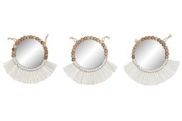 DKD Home Decor Espejo Boho Blanco 20 x 20 cm Set de 3 (2 Unidades)