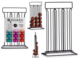 Kinvara Portacápsulas 36 Cápsulas Café Acero Negro 24.5x37.8x10cm Compatible Dolce Gusto Nespresso (Set de 12)