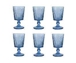 DKD Home Decor Set de 6 Copas de Cristal Palmeras Relieve Azul
