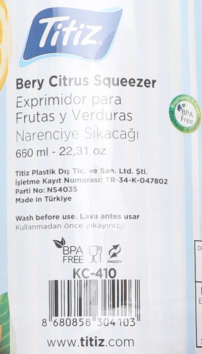 Titiz Exprimidor de Limón de Vidrio 660 ml (10 cm ancho x 18 cm alto x 13 cm largo) (24 Unidades)
