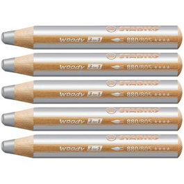 Stabilo Woody 3 en 1 Lápices de Colores Estuche Plata de 5 Unidades
