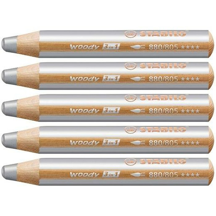 Stabilo Woody 3 en 1 Lápices de Colores Estuche Plata de 5 Unidades Stabilo Woody 3 en 1 Lápices de Colores Estuche Plata de 5 Unidades