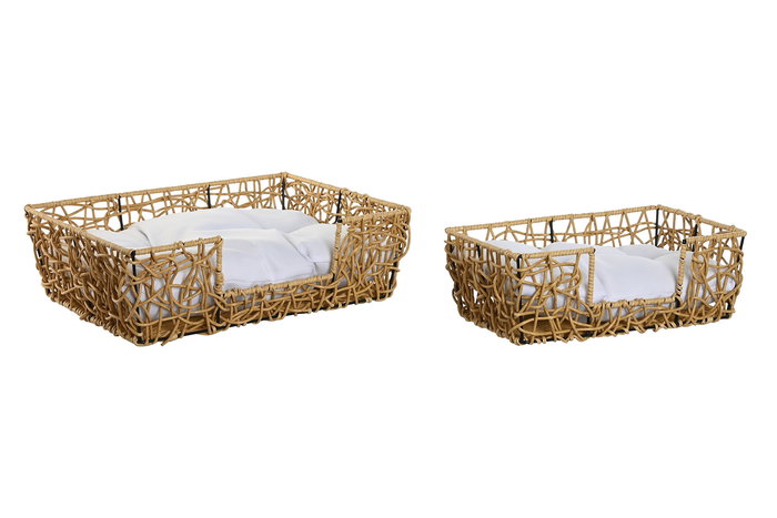 DKD Home Decor Cama para Mascota Marron Claro Blanco 35x14x50 cm Set de 2 Ratán Sintético y Poliéster DKD Home Decor Cama para Mascota Marron Claro Blanco 35x14x50 cm Set de 2 Ratán Sintético y Poliéster