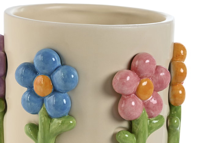 DKD Home Decor Macetero Dolomite Flores Crema