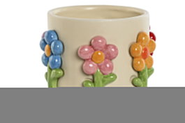 DKD Home Decor Macetero Dolomite Flores Crema