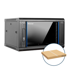 Phasak Armario Rack Mural 19 Pulgadas, 6U, 600x450 mm, Flat Pack, Con Puerta de Vidrio Templado, Color Negro RAL 9004, para Equipos de Red y Telecomunicaciones
