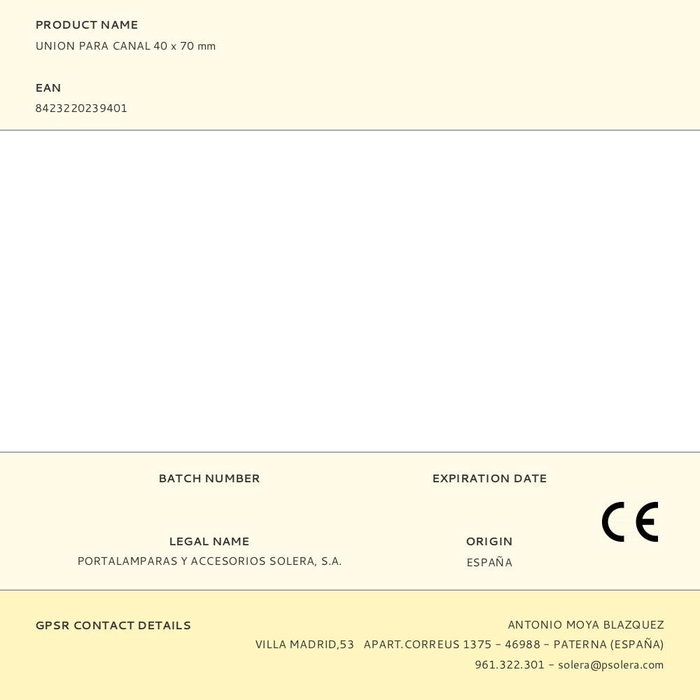 Solera Union para canal 40 x 70 mm