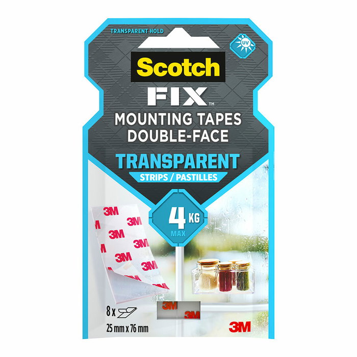 Scotch Tira adhesiva doble cara transparente, 25mmx76mm, 8 uds Scotch Tira adhesiva doble cara transparente, 25mmx76mm, 8 uds