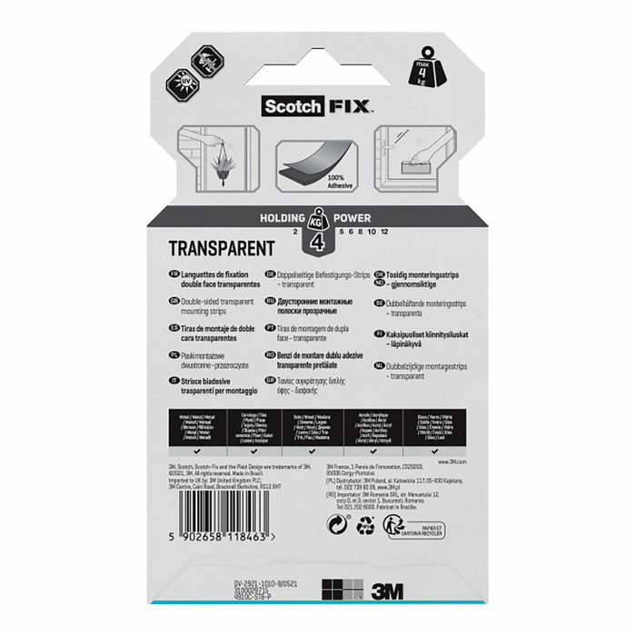 Scotch Tira adhesiva doble cara transparente, 25mmx76mm, 8 uds Scotch Tira adhesiva doble cara transparente, 25mmx76mm, 8 uds