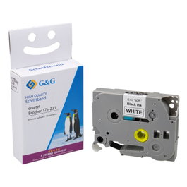 G&G Cinta de Etiquetado 12mm x 8m Negro sobre Blanco compatible con Brother TZe-231