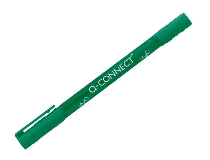 Q-connect Rotulador Marcador Permanente Doble Punta Color Verde Trazo 0,4 mm y 1 mm