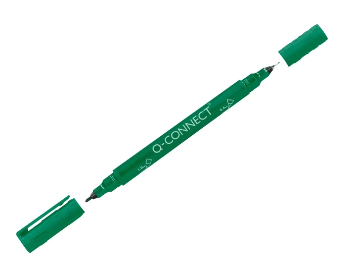 Q-connect Rotulador Marcador Permanente Doble Punta Color Verde Trazo 0,4 mm y 1 mm