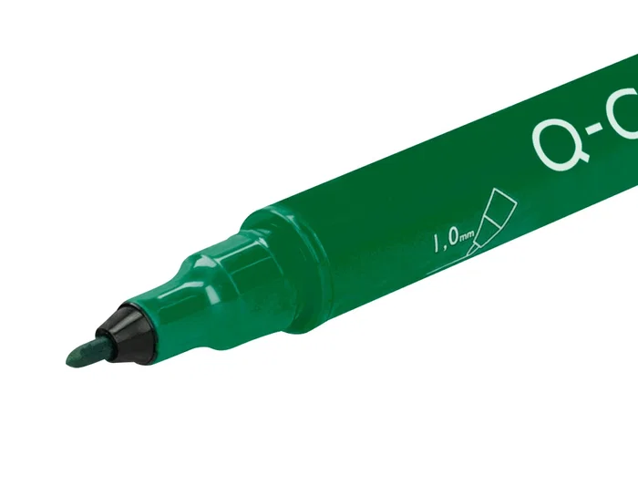 Q-connect Rotulador Marcador Permanente Doble Punta Color Verde Trazo 0,4 mm y 1 mm