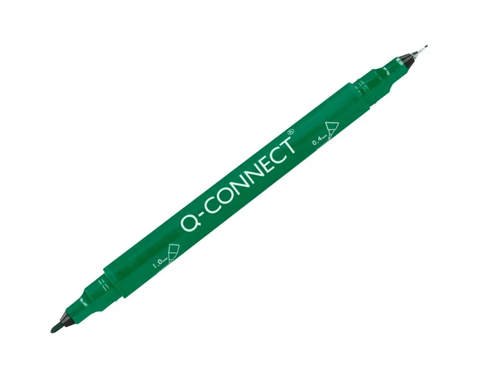 Q-connect Rotulador Marcador Permanente Doble Punta Color Verde Trazo 0,4 mm y 1 mm