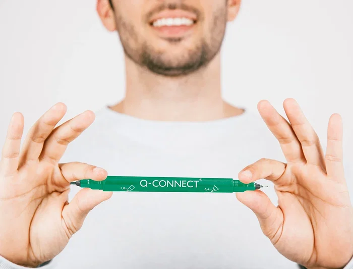 Q-connect Rotulador Marcador Permanente Doble Punta Color Verde Trazo 0,4 mm y 1 mm