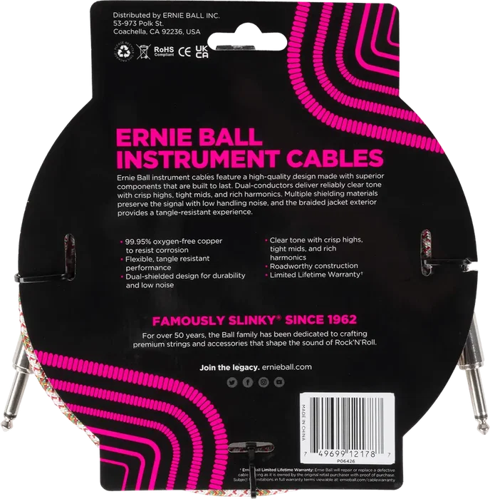 Ernieball Emerald Argyle SS Cable de Instrumento Trenzado Jack-Jack 3 m Ernieball Emerald Argyle SS Cable de Instrumento Trenzado Jack-Jack 3 m