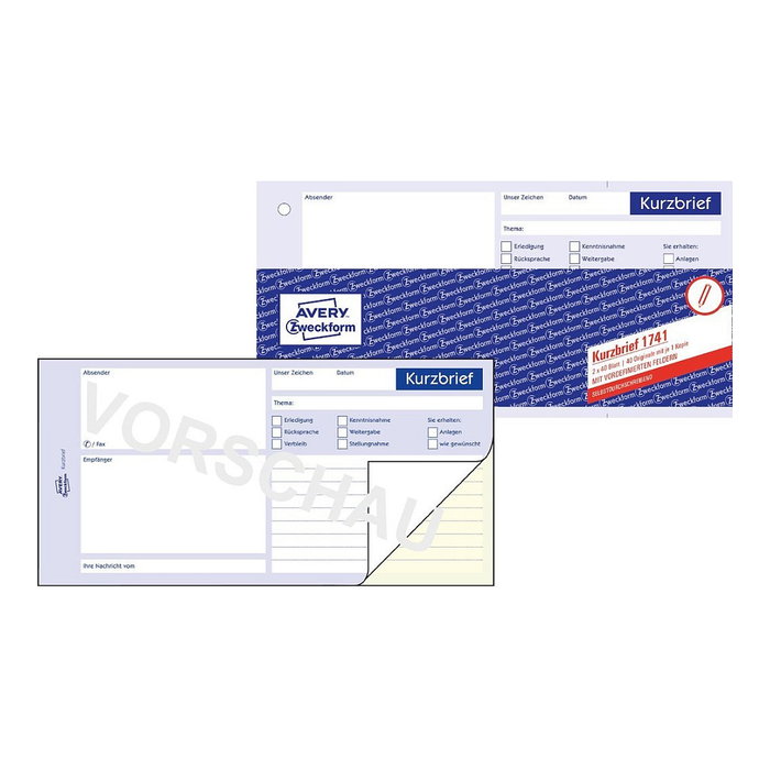 AVERY Zweckform Kurzbrief Formularbuch 1741, 1 unidad AVERY Zweckform Kurzbrief Formularbuch 1741, 1 unidad