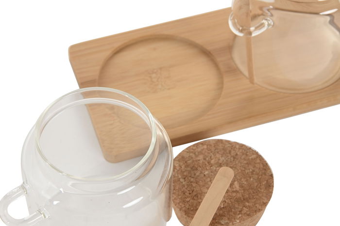 DKD Home Decor Bote Basicos Set de 2 Piezas Natural Cristal y Bambú 11 x 11 x 21 cm